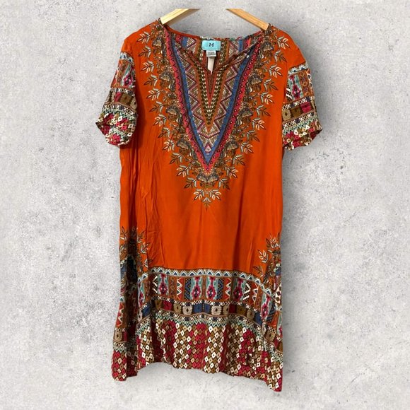 South  Main Dresses & Skirts - South  Main  Women's Boho Dress Multicolor Short Sleeve Rayon Size 1X